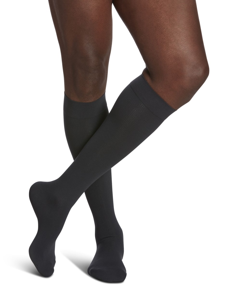 Male wearing ESSENTIAL COTTON calf in BLACK MIST