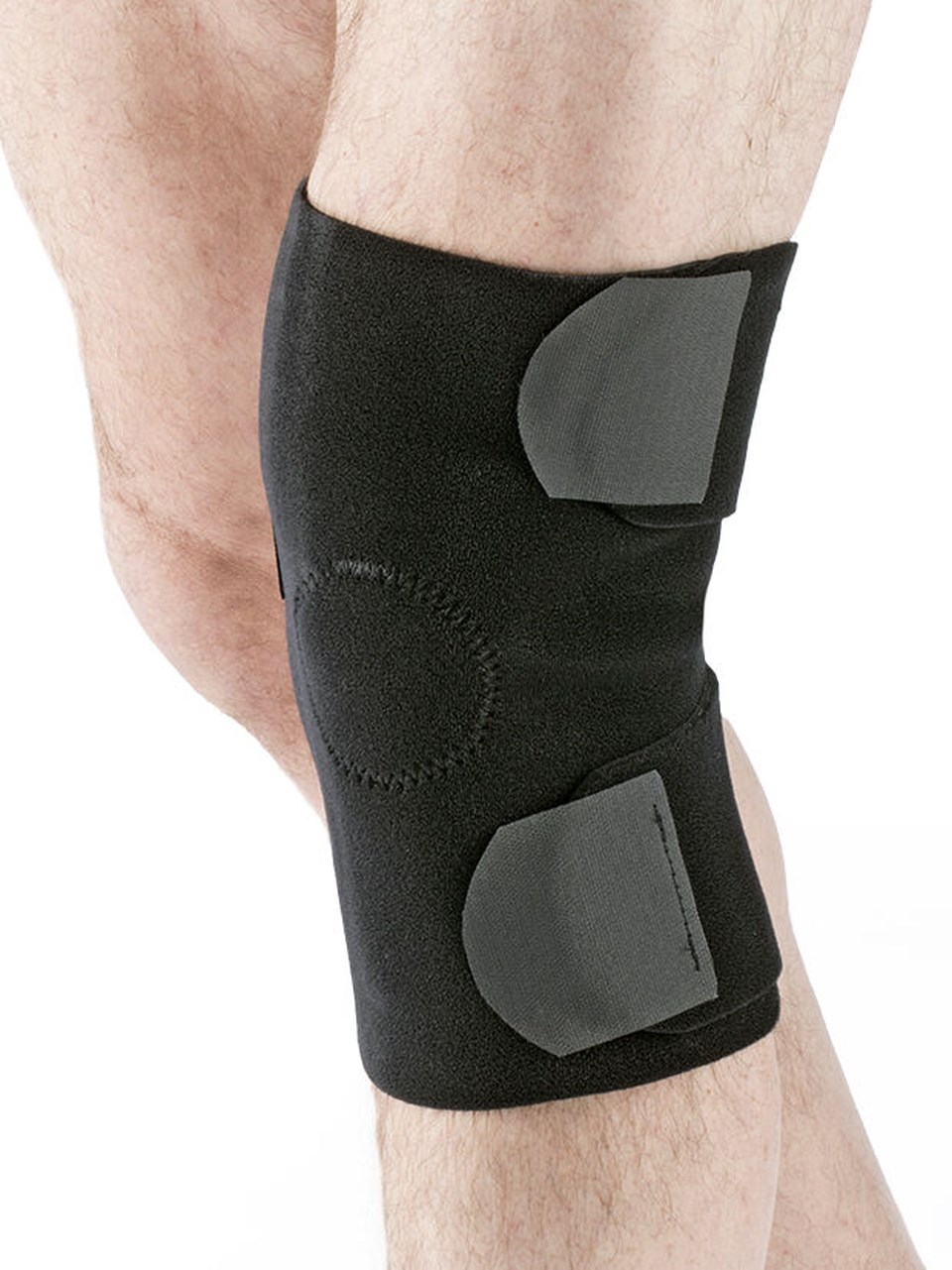 Male wearing the MCE Compreknee Standard Knee with closed patella in BLACK