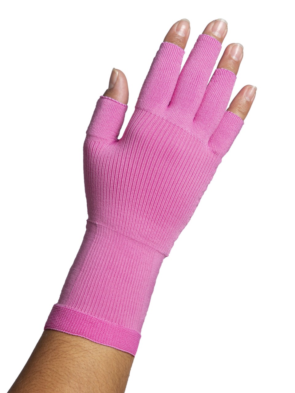 Woman wearing Sigvaris Secure Glove in color Dusty Rose