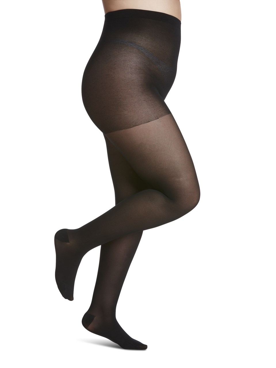 Female wearing STYLE: MEDIUM SHEER pantyhose in BLACK