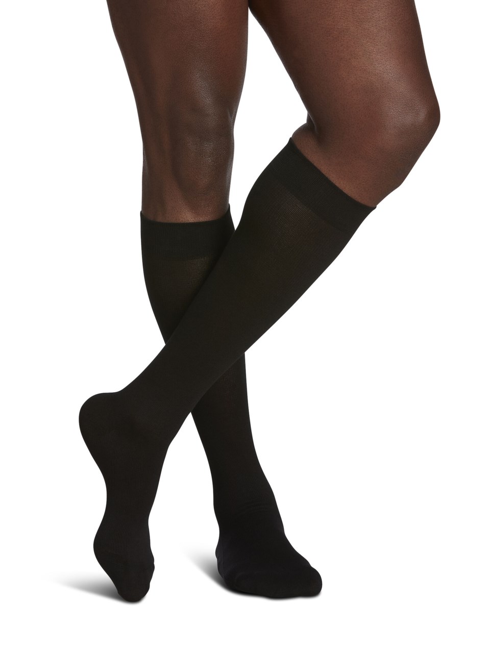 Male wearing STYLE SEA ISLAND COTTON compression socks in BLACK