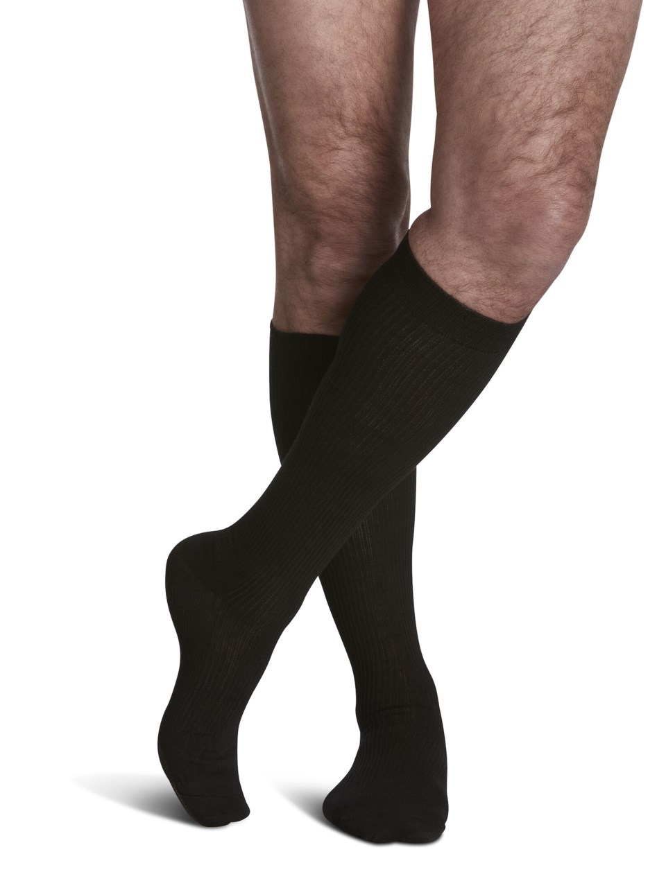 Male wearing WELBEING CASUAL COTTON compression socks in BLACK